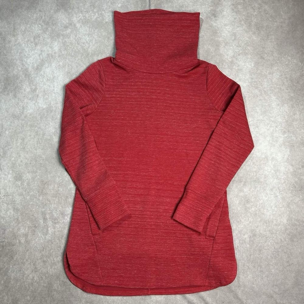 Duluth Top Womens M Red Deux More Double Knit Cowl Neck Tunic Pockets